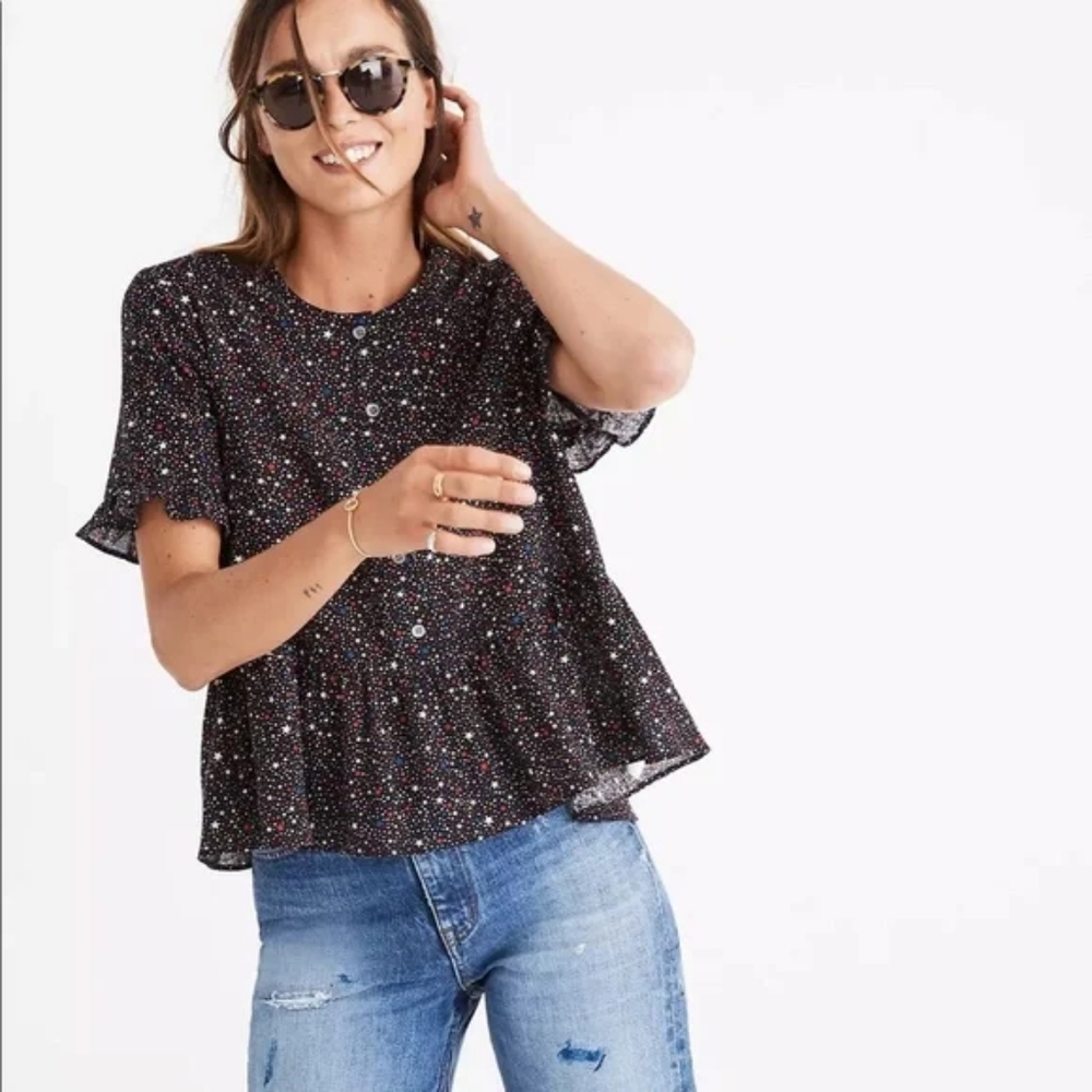 Madewell Starry Night 100% Cotton Peplum Button Up Blouse - Women's Medium
